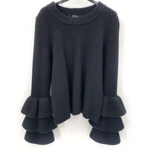 SAKS FIFTH AVENUE 4-Ply Cashmere Ruffle Sleeve Pullover Sweater Black